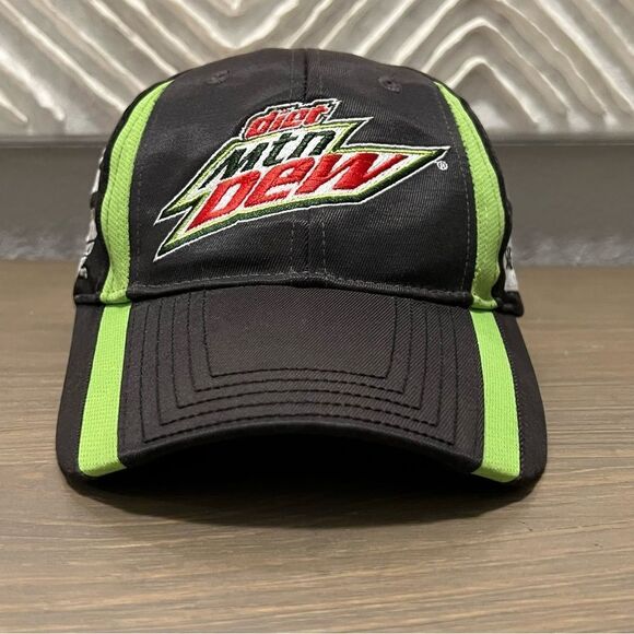 Dale JR Chase Authentics Black Diet Mountain Dew Sunoco Goodyear Nascar Cap Hat - Picture 1 of 5